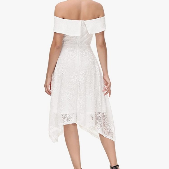 Jasambac white lace off the shoulder dress asymmetrical hem Size S - Picture 3 of 7